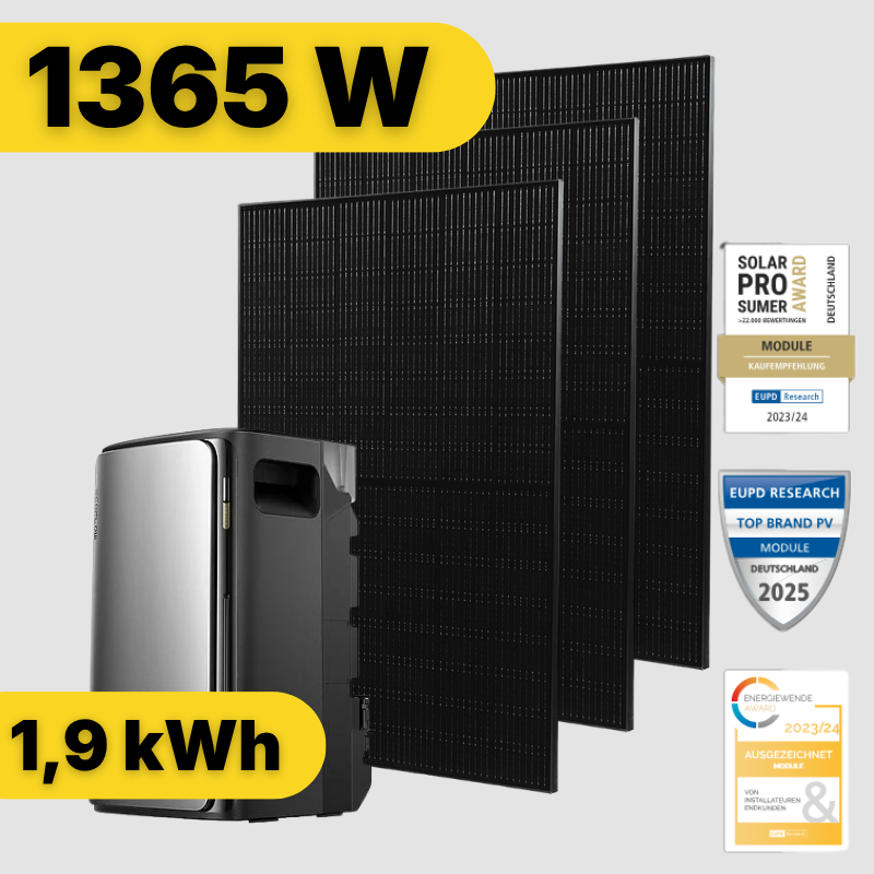 SOLARDET Balkonkraftwerk-Set 1365 W inkl. 1,92 kWh Speicher