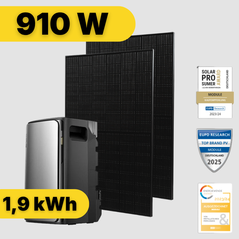 SOLARDET Balkonkraftwerk-Set 910 W inkl. 1,92 kWh Speicher